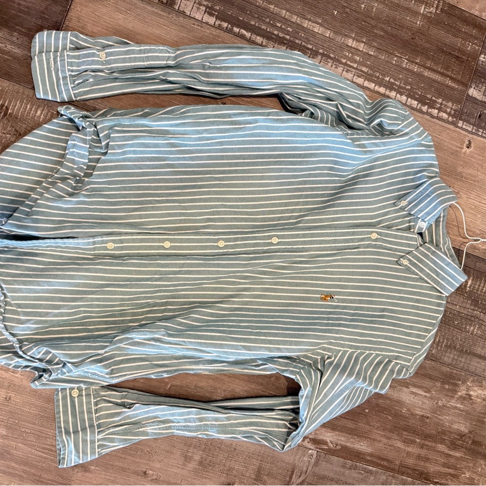 Ralph Lauren Light Blue and White Striped Button-Down Shirt